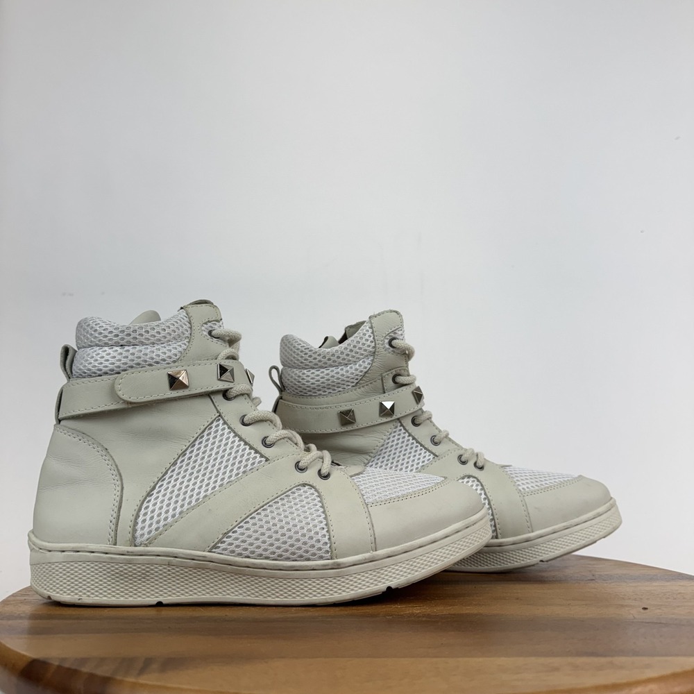 Womens Sandro Moscoloni Ivory Mesh Studded High Top Casual Sneakers Sze 10 M GUC